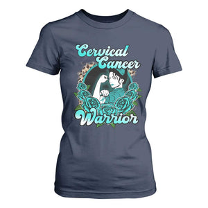 Cervical Cancer Warrior T Shirt For Women Support Squad Survivor Fighter Teal Ribbon TS02 Navy Print Your Wear