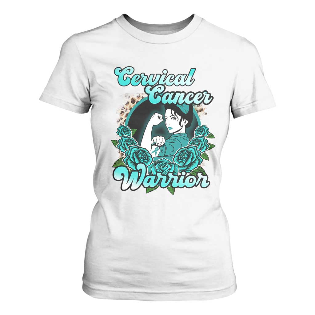 Cervical Cancer Warrior T Shirt For Women Support Squad Survivor Fighter Teal Ribbon TS02 White Print Your Wear