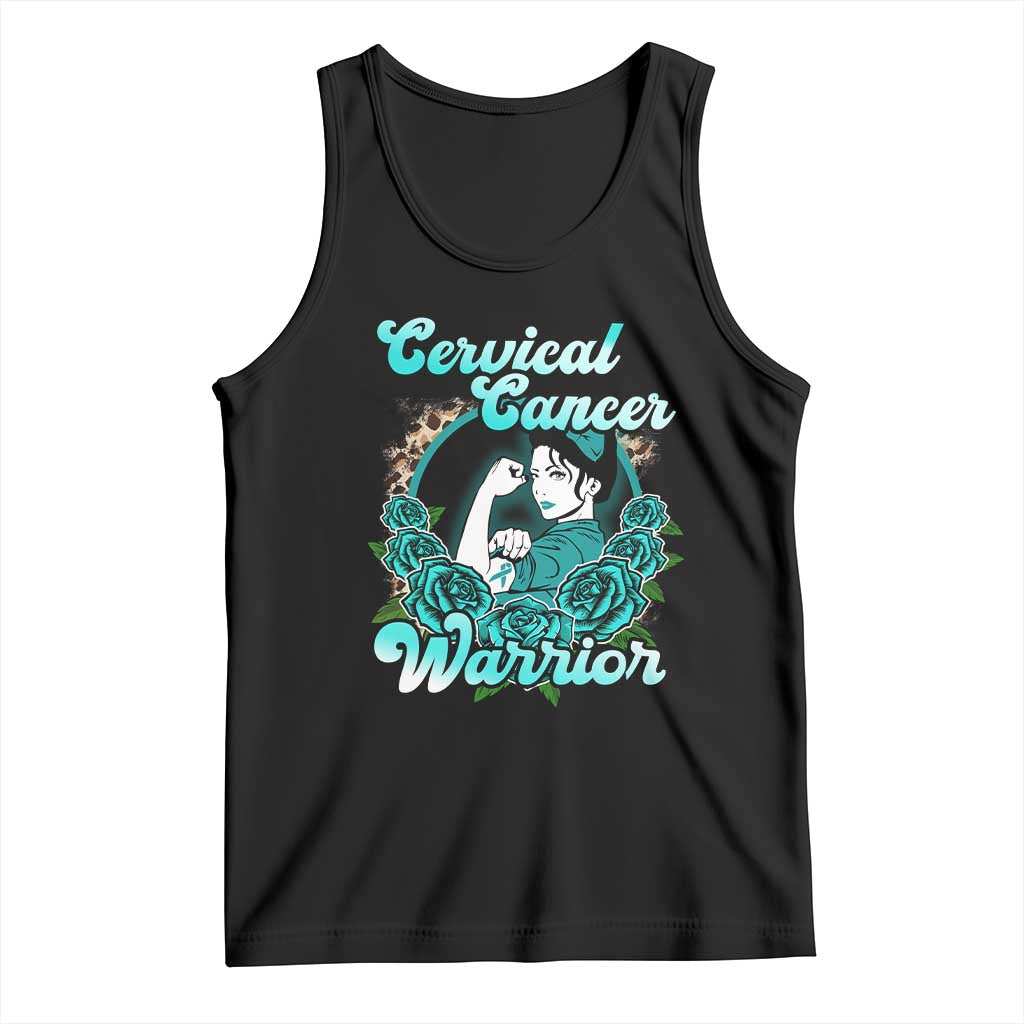 Cervical Cancer Warrior Tank Top Support Squad Survivor Fighter Teal Ribbon TS02 Black Print Your Wear