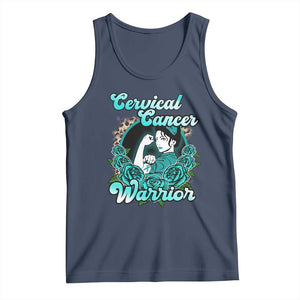 Cervical Cancer Warrior Tank Top Support Squad Survivor Fighter Teal Ribbon TS02 Navy Print Your Wear