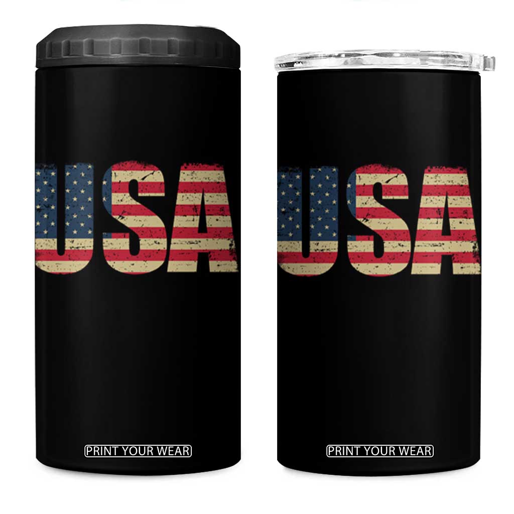 USA American Flag 4 in 1 Can Cooler Tumbler Retro Vintage Patriotic TS02 One Size: 16 oz Black Print Your Wear