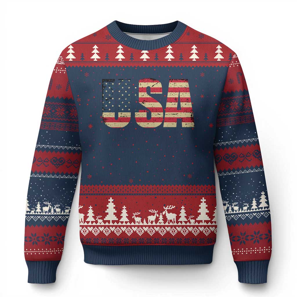 USA American Flag Ugly Christmas Sweater Retro Vintage Patriotic TS02 Navy Red Print Your Wear
