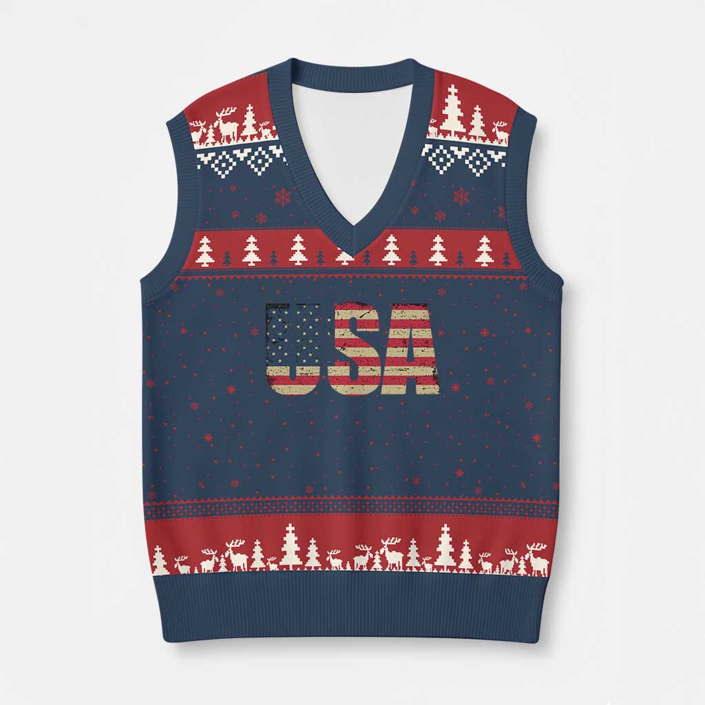 USA American Flag V-Neck Knit Sweater Vest Retro Vintage Patriotic TS02 Navy Red Print Your Wear