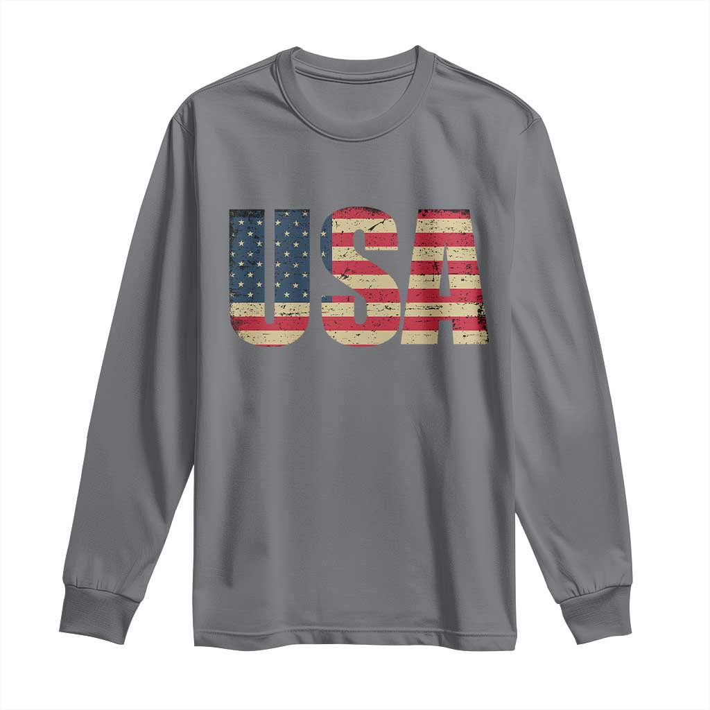 USA American Flag Long Sleeve Shirt Retro Vintage Patriotic TS02 Charcoal Print Your Wear