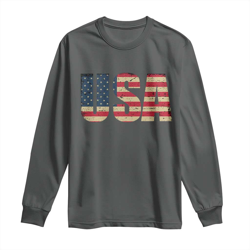 USA American Flag Long Sleeve Shirt Retro Vintage Patriotic TS02 Dark Heather Print Your Wear