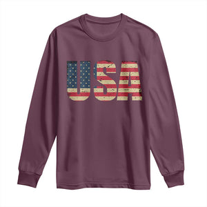 USA American Flag Long Sleeve Shirt Retro Vintage Patriotic TS02 Maroon Print Your Wear
