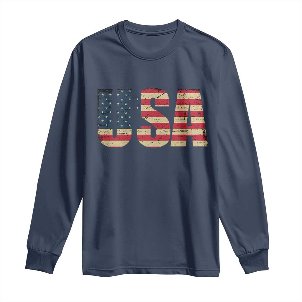 USA American Flag Long Sleeve Shirt Retro Vintage Patriotic TS02 Navy Print Your Wear