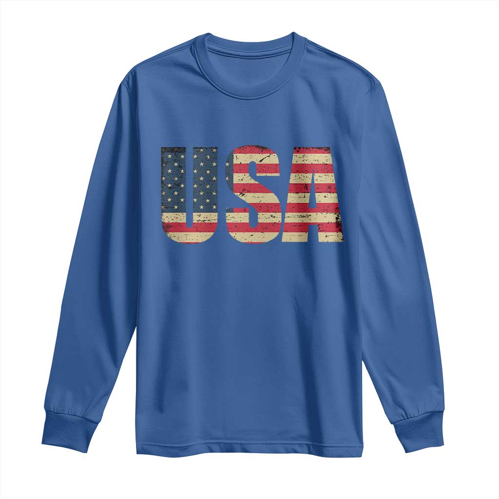 USA American Flag Long Sleeve Shirt Retro Vintage Patriotic TS02 Royal Blue Print Your Wear