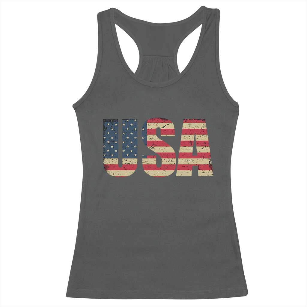 USA American Flag Racerback Tank Top Retro Vintage Patriotic TS02 Dark Heather Print Your Wear