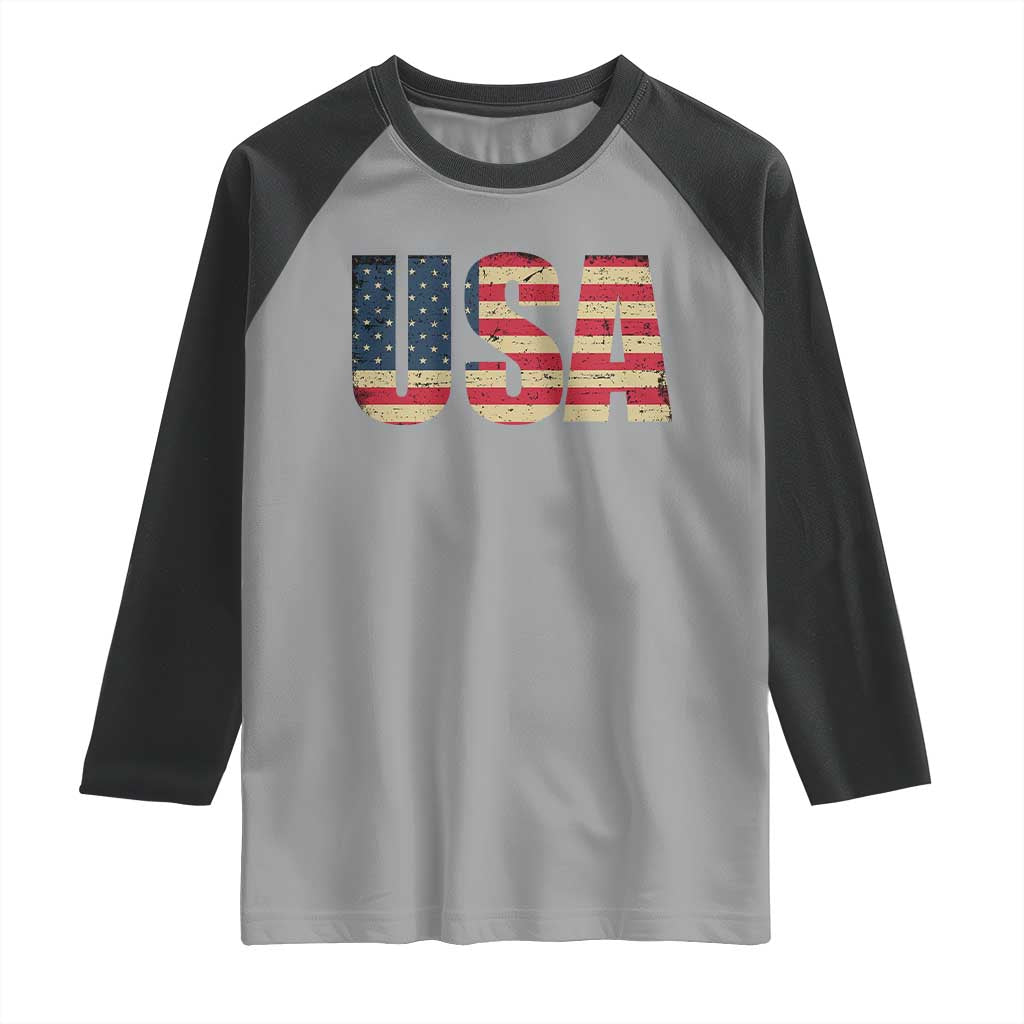 USA American Flag Raglan Shirt Retro Vintage Patriotic TS02 Sport Gray Black Print Your Wear
