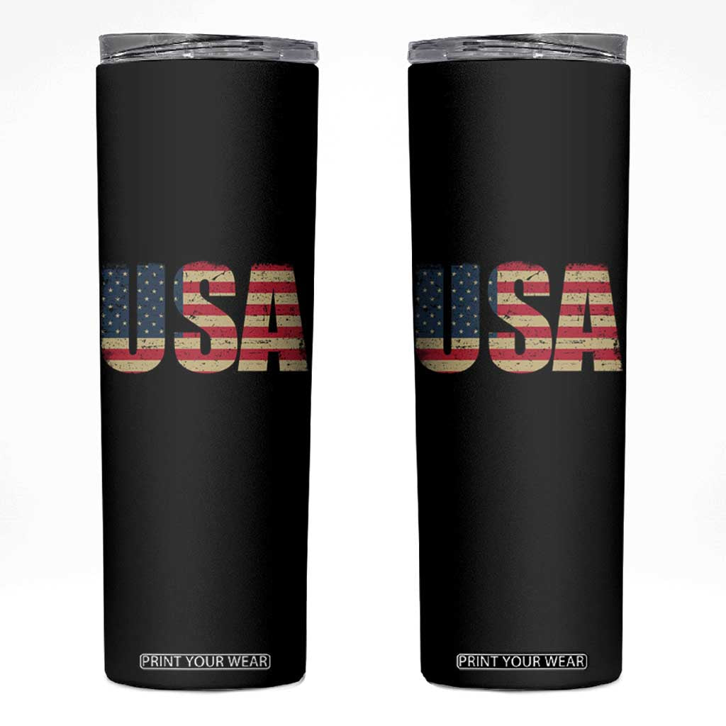 USA American Flag Skinny Tumbler Retro Vintage Patriotic TS02 Black Print Your Wear