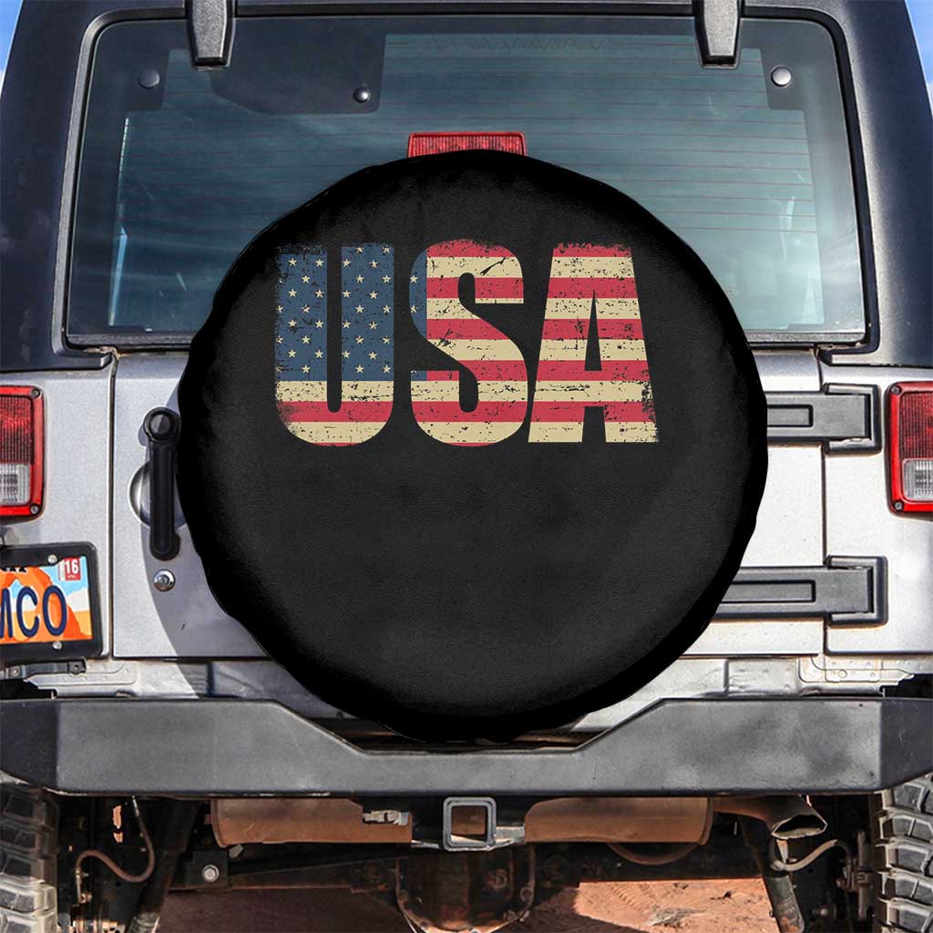 USA American Flag Spare Tire Cover Retro Vintage Patriotic TS02 No hole Black Print Your Wear