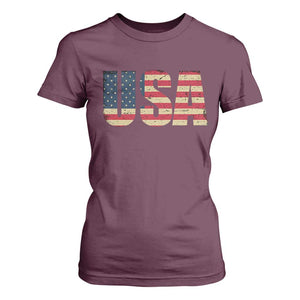 USA American Flag T Shirt For Women Retro Vintage Patriotic TS02 Maroon Print Your Wear