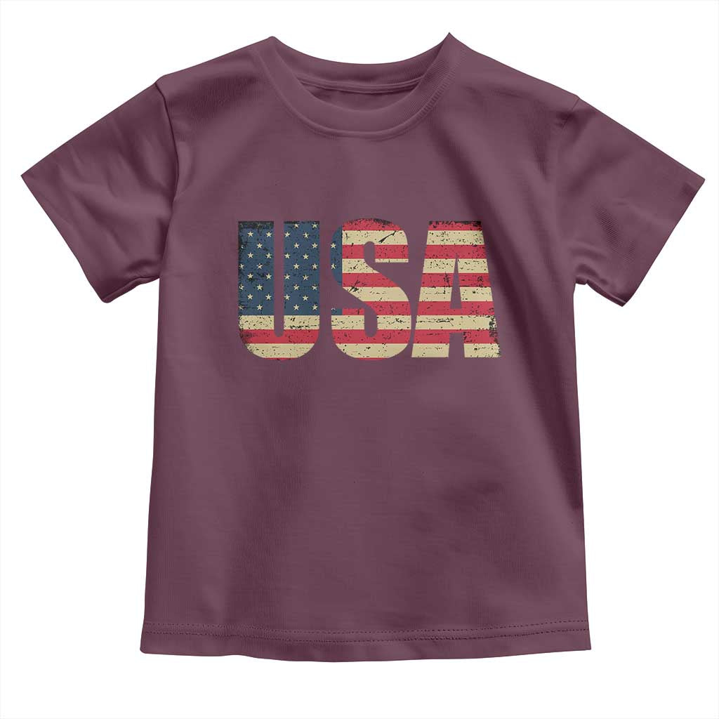 USA American Flag Toddler T Shirt Retro Vintage Patriotic TS02 Maroon Print Your Wear