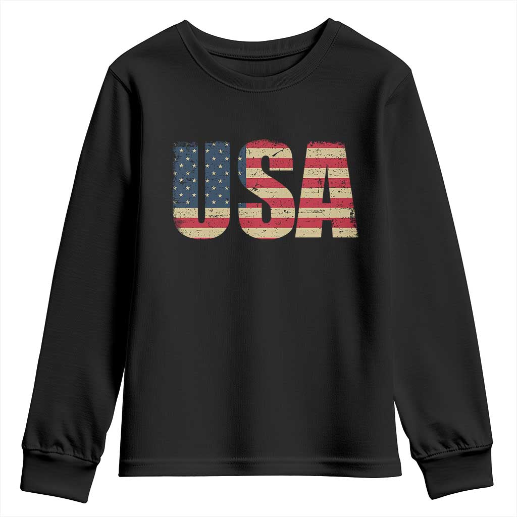 USA American Flag Youth Sweatshirt Retro Vintage Patriotic TS02 Black Print Your Wear