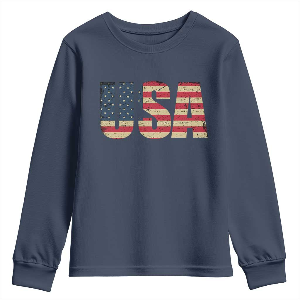 USA American Flag Youth Sweatshirt Retro Vintage Patriotic TS02 Navy Print Your Wear
