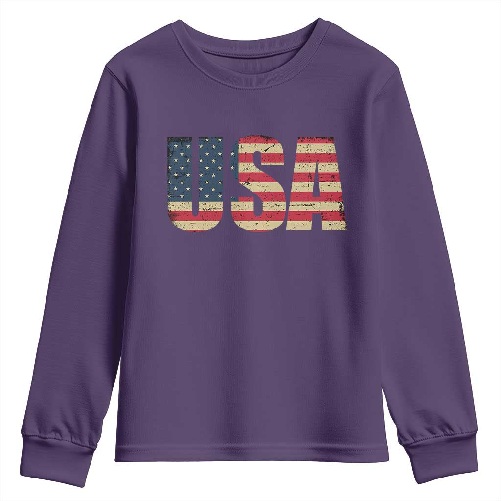 USA American Flag Youth Sweatshirt Retro Vintage Patriotic TS02 Purple Print Your Wear