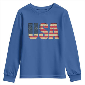 USA American Flag Youth Sweatshirt Retro Vintage Patriotic TS02 Royal Blue Print Your Wear