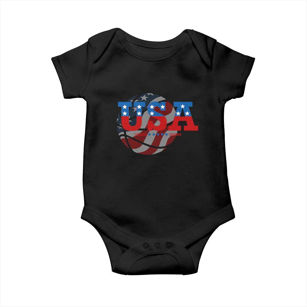Basketball Baby Onesie USA Patriotic American Flag Stars and Stripes Team Sport Fan TS02 Black Print Your Wear
