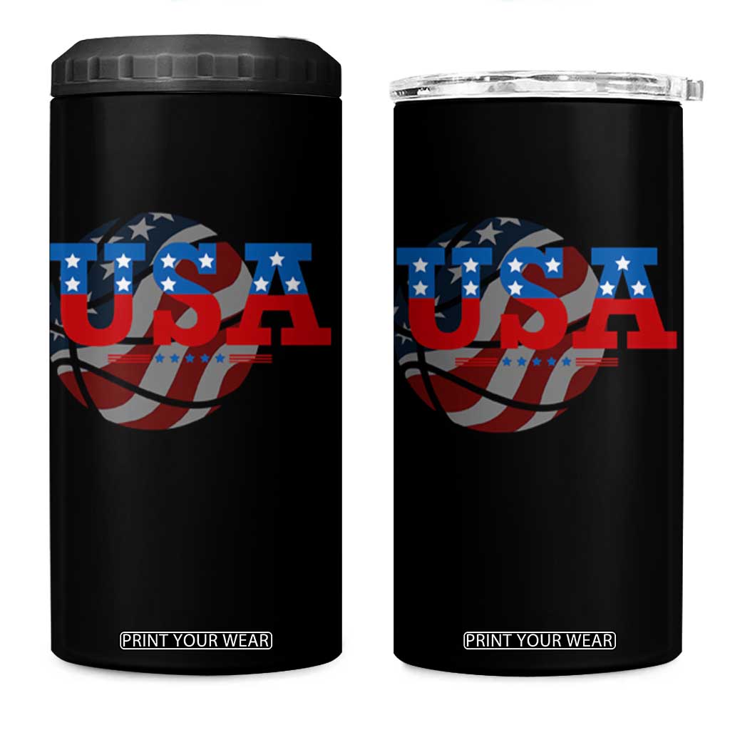 Basketball 4 in 1 Can Cooler Tumbler USA Patriotic American Flag Stars and Stripes Team Sport Fan TS02 One Size: 16 oz Black Print Your Wear