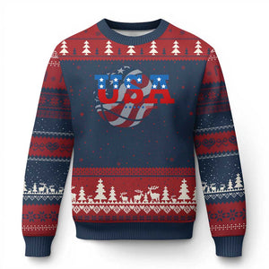 Basketball Ugly Christmas Sweater USA Patriotic American Flag Stars and Stripes Team Sport Fan TS02 Navy Red Print Your Wear