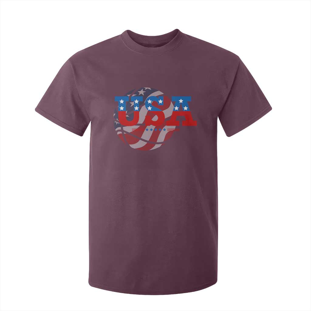 Basketball T Shirt For Kid USA Patriotic American Flag Stars and Stripes Team Sport Fan TS02 Maroon Print Your Wear