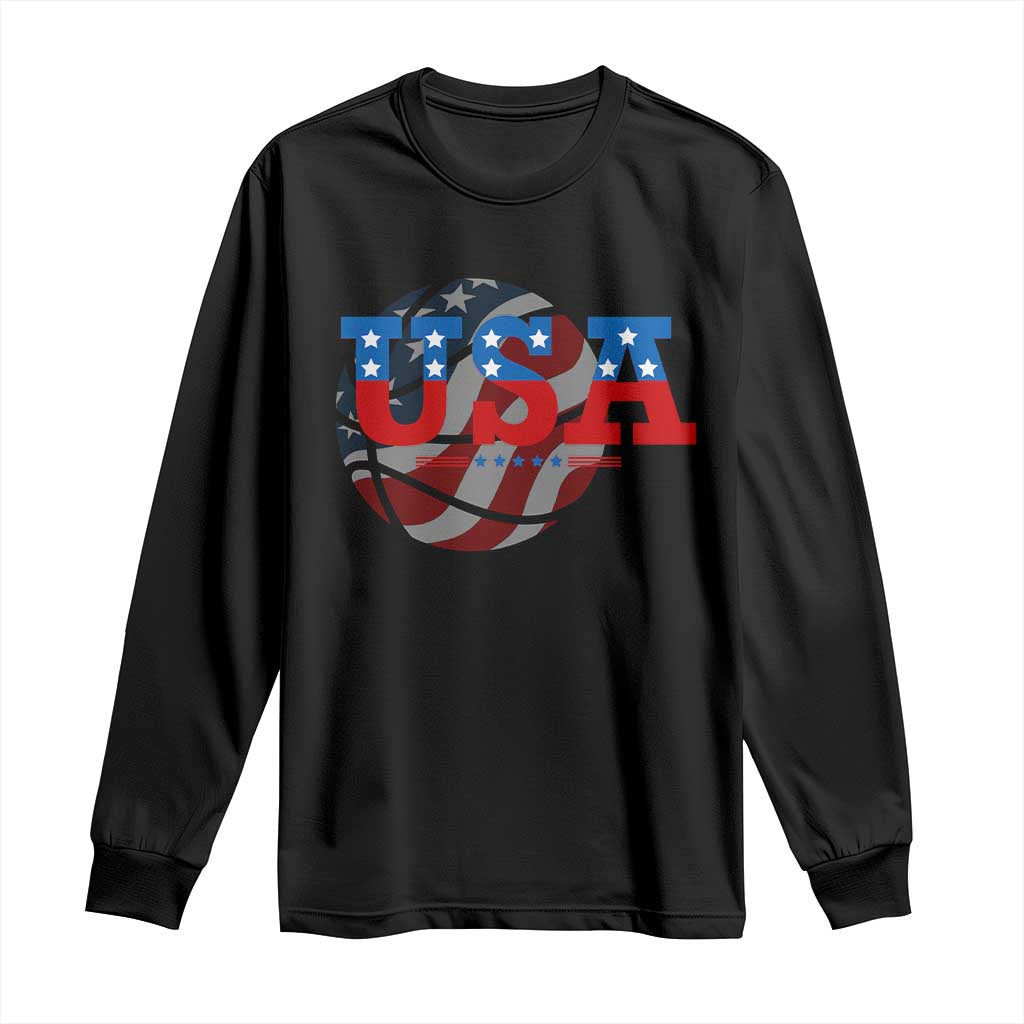 Basketball Long Sleeve Shirt USA Patriotic American Flag Stars and Stripes Team Sport Fan TS02 Black Print Your Wear