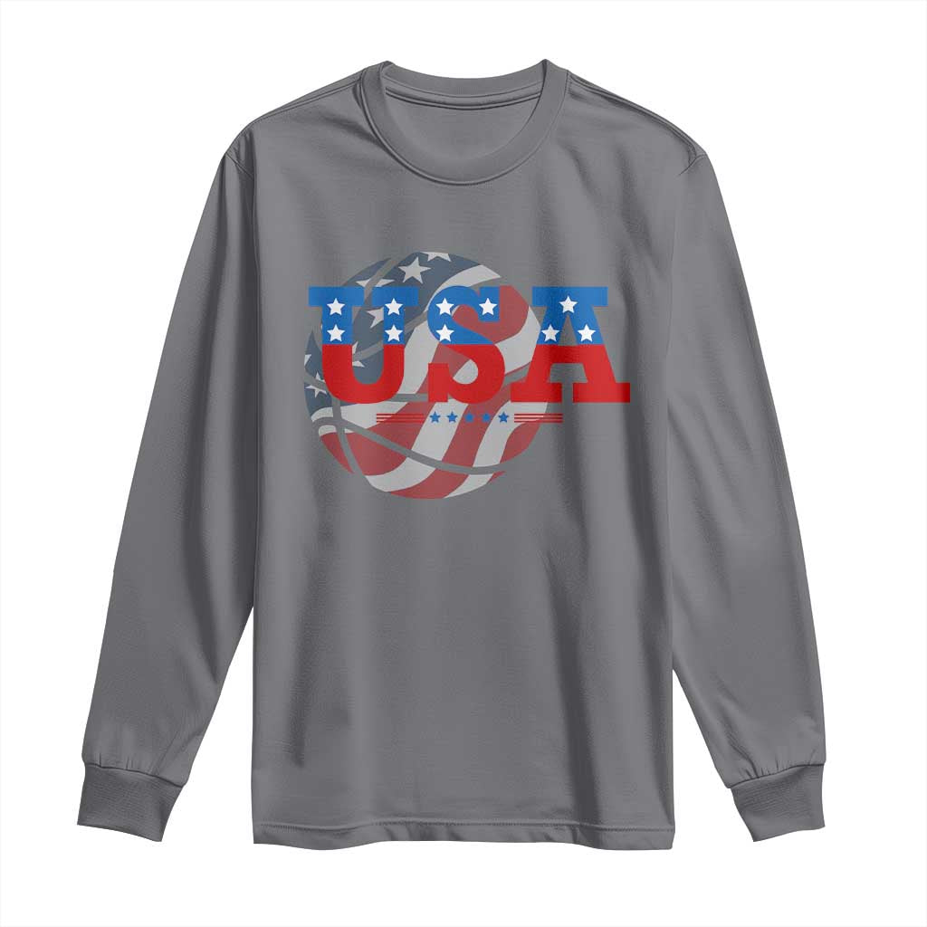 Basketball Long Sleeve Shirt USA Patriotic American Flag Stars and Stripes Team Sport Fan TS02 Charcoal Print Your Wear