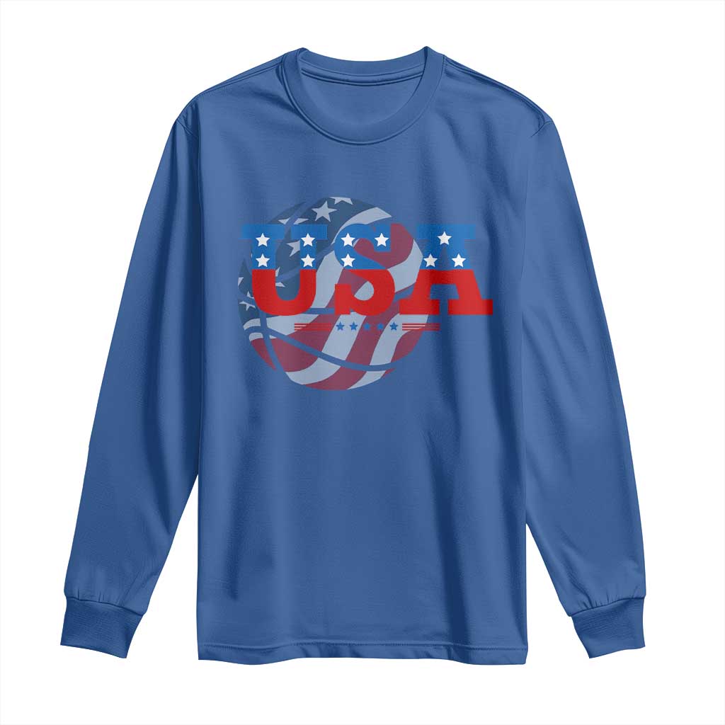Basketball Long Sleeve Shirt USA Patriotic American Flag Stars and Stripes Team Sport Fan TS02 Royal Blue Print Your Wear