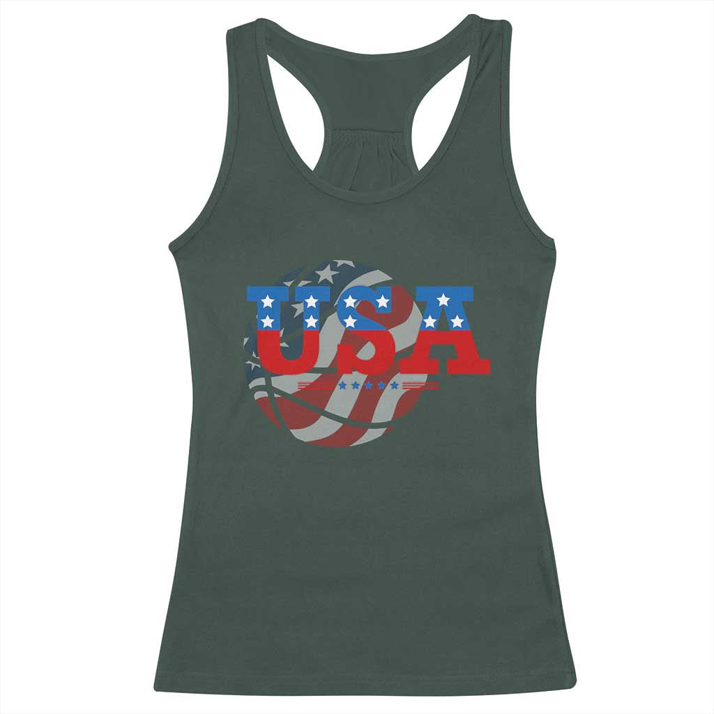Basketball Racerback Tank Top USA Patriotic American Flag Stars and Stripes Team Sport Fan TS02 Dark Forest Green Print Your Wear