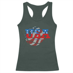 Basketball Racerback Tank Top USA Patriotic American Flag Stars and Stripes Team Sport Fan TS02 Dark Forest Green Print Your Wear