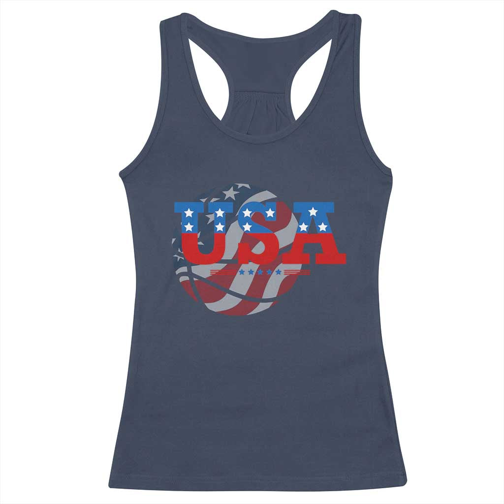 Basketball Racerback Tank Top USA Patriotic American Flag Stars and Stripes Team Sport Fan TS02 Navy Print Your Wear