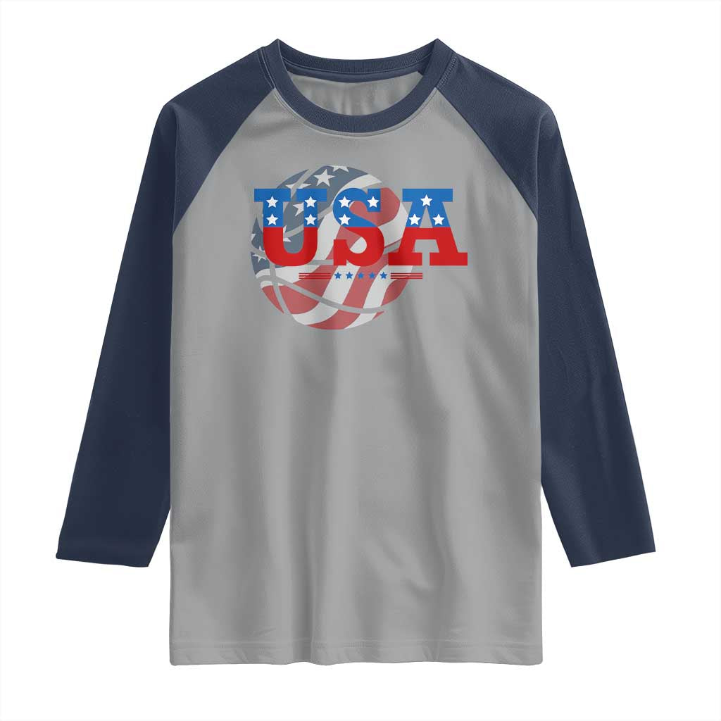 Basketball Raglan Shirt USA Patriotic American Flag Stars and Stripes Team Sport Fan TS02 Sport Gray Navy Print Your Wear