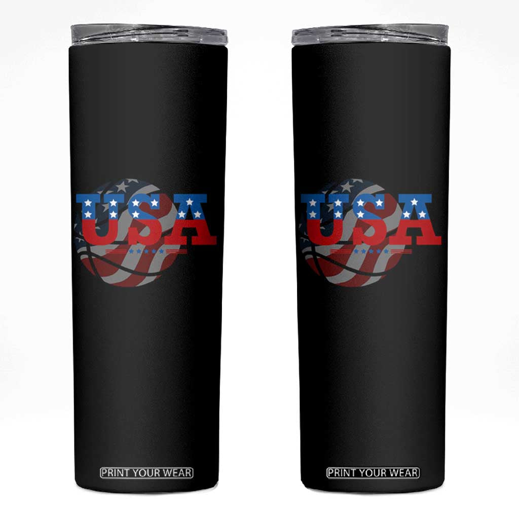 Basketball Skinny Tumbler USA Patriotic American Flag Stars and Stripes Team Sport Fan TS02 Black Print Your Wear