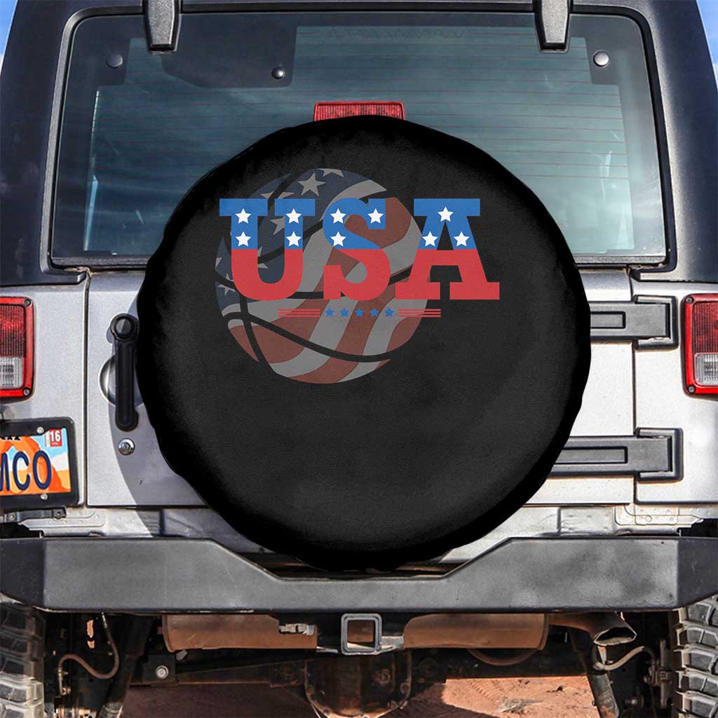Basketball Spare Tire Cover USA Patriotic American Flag Stars and Stripes Team Sport Fan TS02 No hole Black Print Your Wear