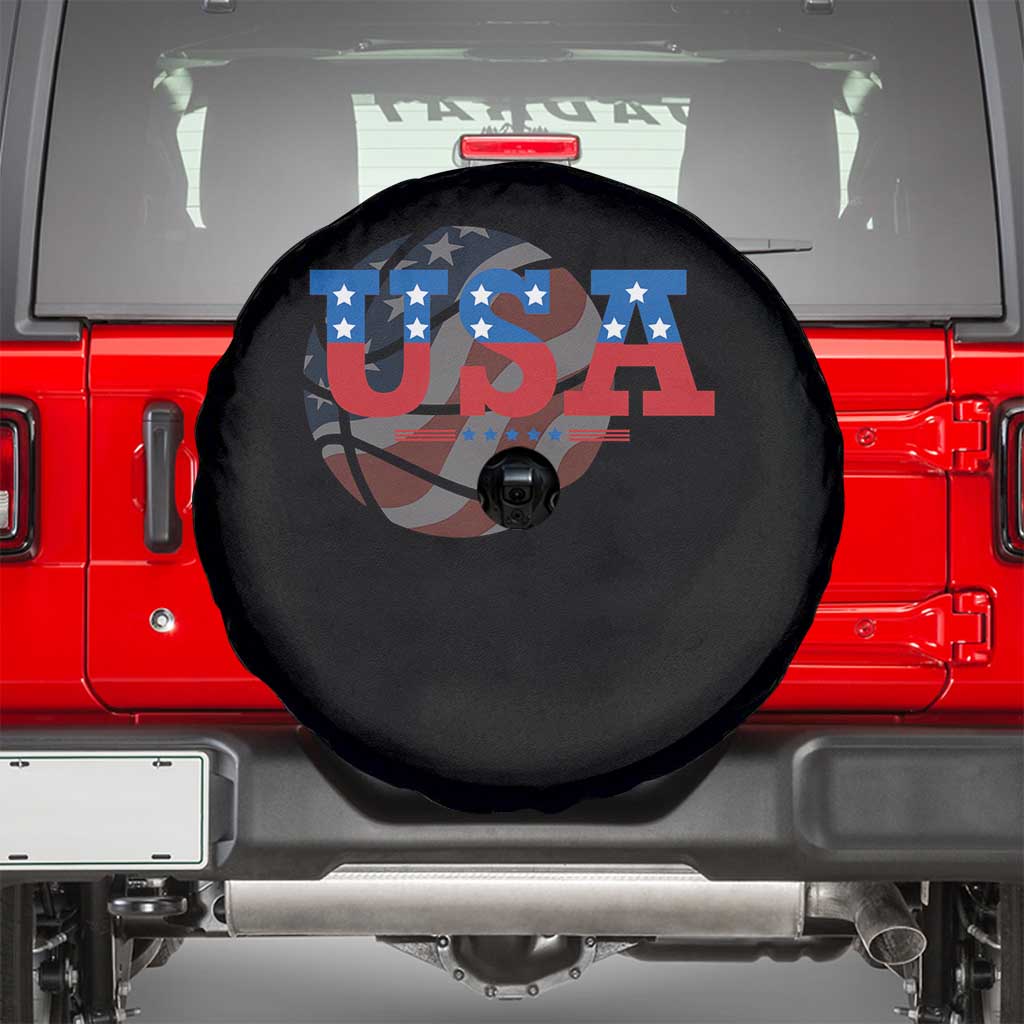 Basketball Spare Tire Cover USA Patriotic American Flag Stars and Stripes Team Sport Fan TS02 Black Print Your Wear