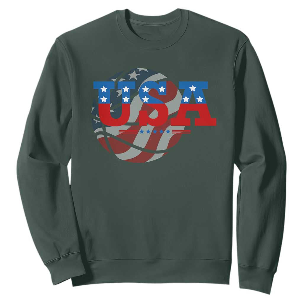 Basketball Sweatshirt USA Patriotic American Flag Stars and Stripes Team Sport Fan TS02 Dark Forest Green Print Your Wear