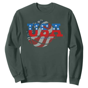 Basketball Sweatshirt USA Patriotic American Flag Stars and Stripes Team Sport Fan TS02 Dark Forest Green Print Your Wear