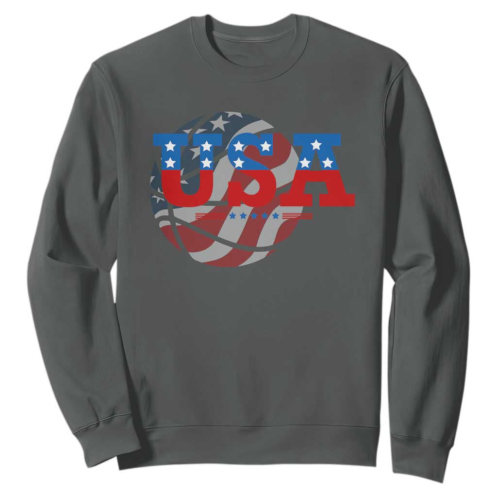 Basketball Sweatshirt USA Patriotic American Flag Stars and Stripes Team Sport Fan TS02 Dark Heather Print Your Wear