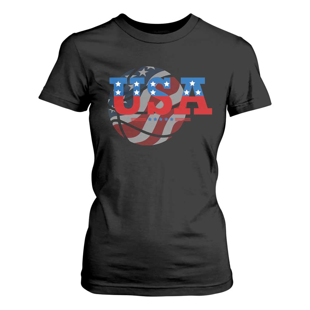 Basketball T Shirt For Women USA Patriotic American Flag Stars and Stripes Team Sport Fan TS02 Black Print Your Wear