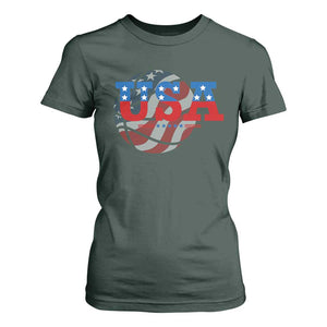 Basketball T Shirt For Women USA Patriotic American Flag Stars and Stripes Team Sport Fan TS02 Dark Forest Green Print Your Wear