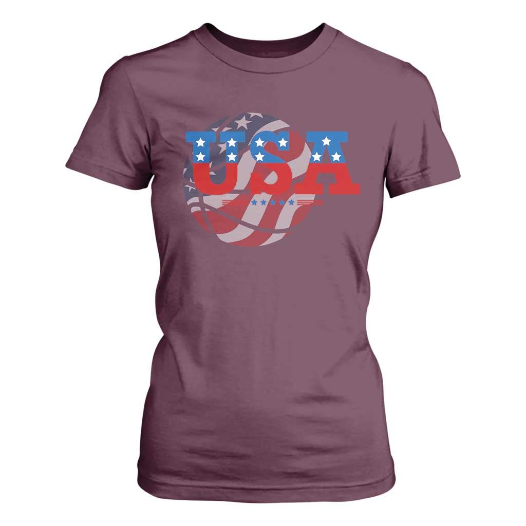 Basketball T Shirt For Women USA Patriotic American Flag Stars and Stripes Team Sport Fan TS02 Maroon Print Your Wear