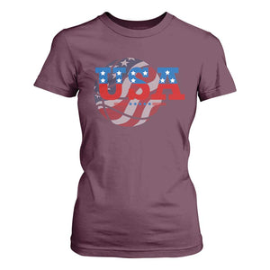 Basketball T Shirt For Women USA Patriotic American Flag Stars and Stripes Team Sport Fan TS02 Maroon Print Your Wear