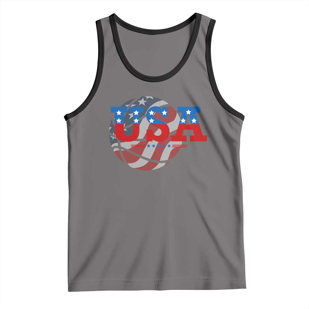 Basketball Tank Top USA Patriotic American Flag Stars and Stripes Team Sport Fan TS02 Deep Heather Black Print Your Wear