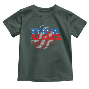 Basketball Toddler T Shirt USA Patriotic American Flag Stars and Stripes Team Sport Fan TS02 Dark Forest Green Print Your Wear