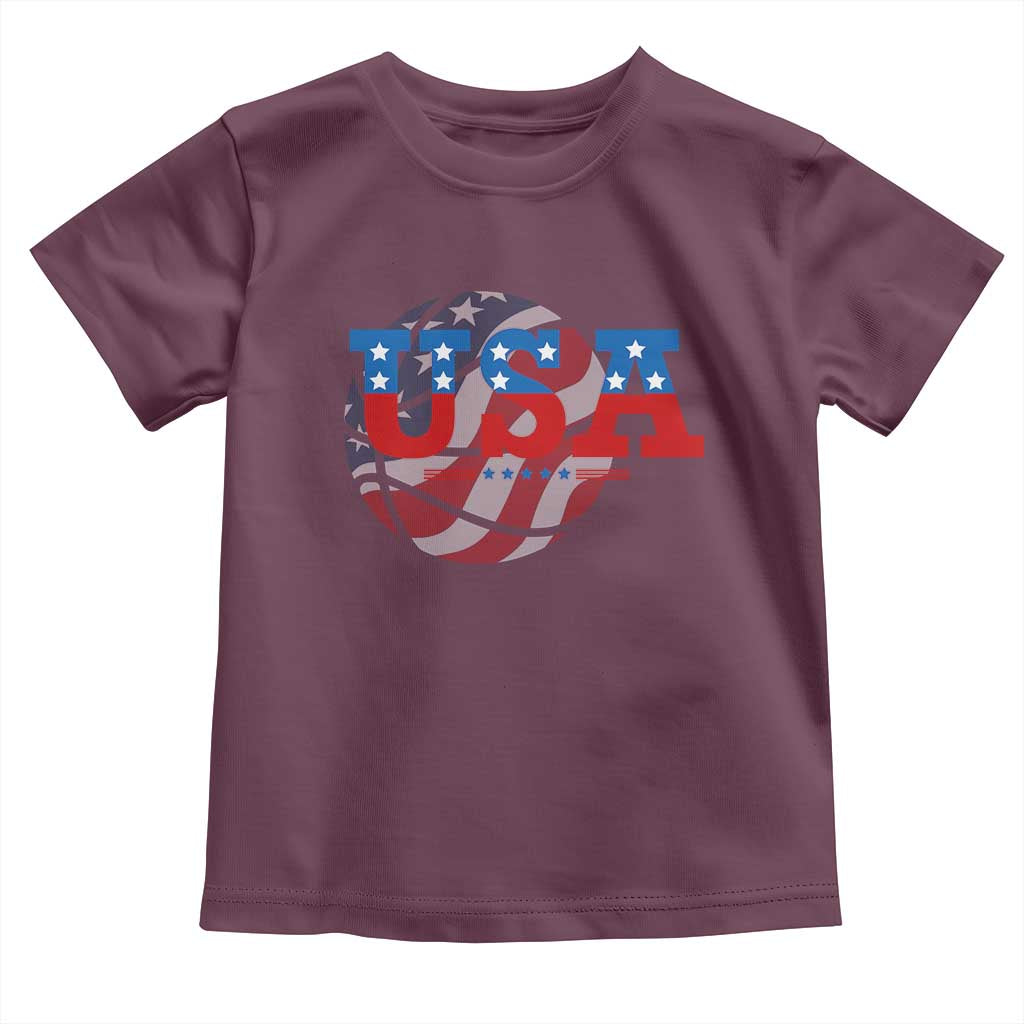 Basketball Toddler T Shirt USA Patriotic American Flag Stars and Stripes Team Sport Fan TS02 Maroon Print Your Wear