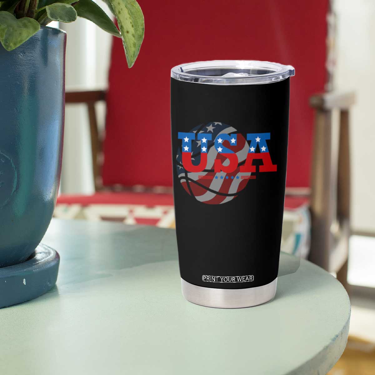 Basketball Tumbler Cup USA Patriotic American Flag Stars and Stripes Team Sport Fan TS02 Print Your Wear