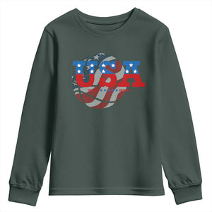 Basketball Youth Sweatshirt USA Patriotic American Flag Stars and Stripes Team Sport Fan TS02 Dark Forest Green Print Your Wear