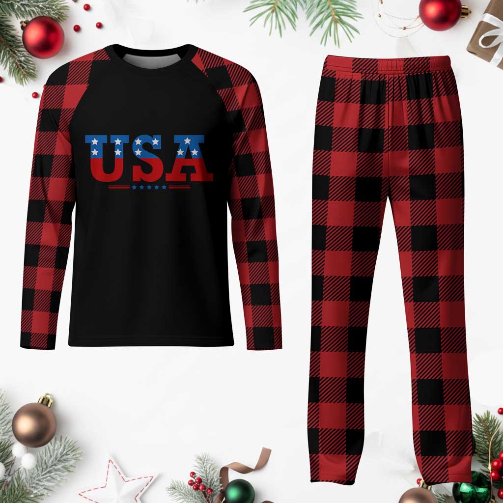 USA Patriotic Plaid Pajama Set Red White Blue Stars TS02 Buffalo Plaid Print Your Wear