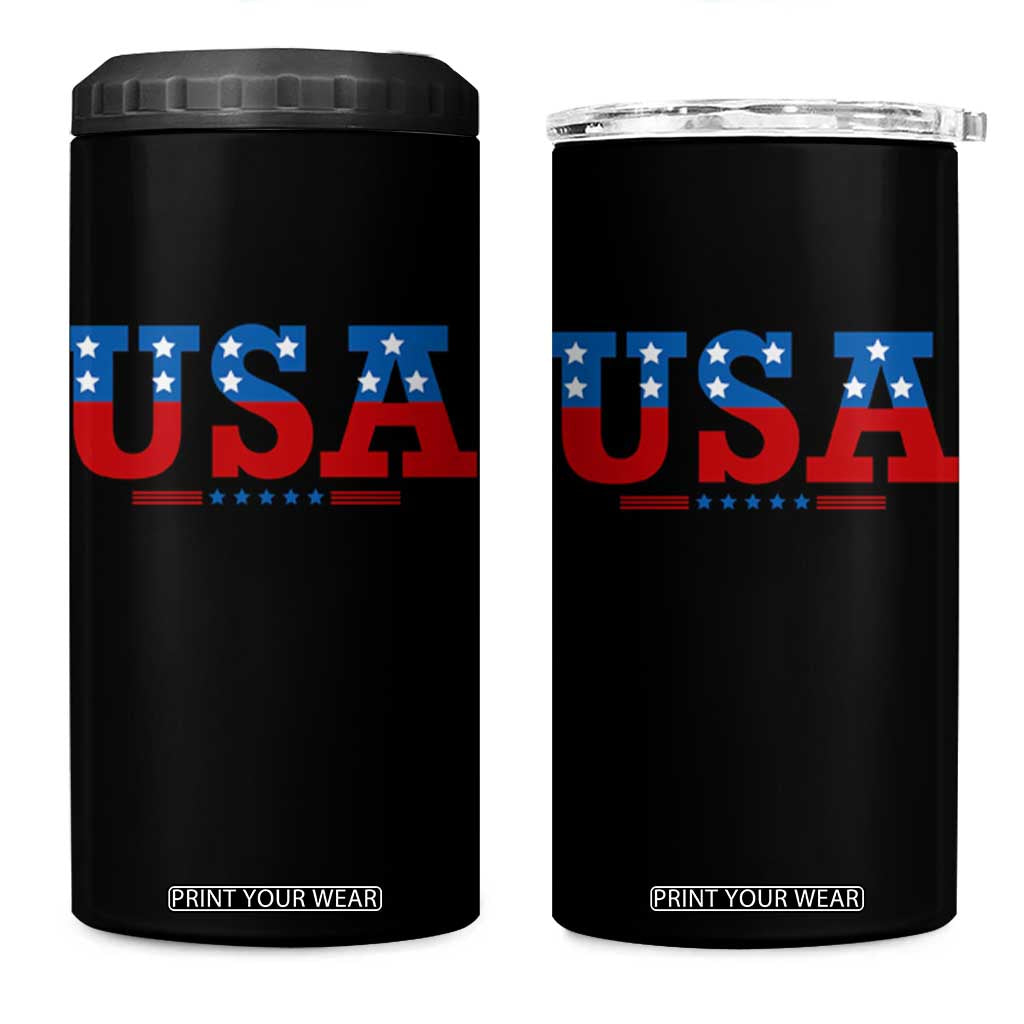 USA Patriotic 4 in 1 Can Cooler Tumbler Red White Blue Stars TS02 One Size: 16 oz Black Print Your Wear